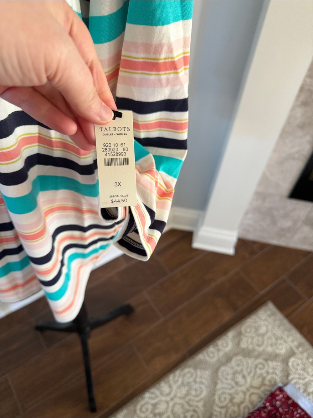 Talbots Striped Scoop-Neck Long Sleeve Top in Teal, Navy & Pink - Picture 2 of 3